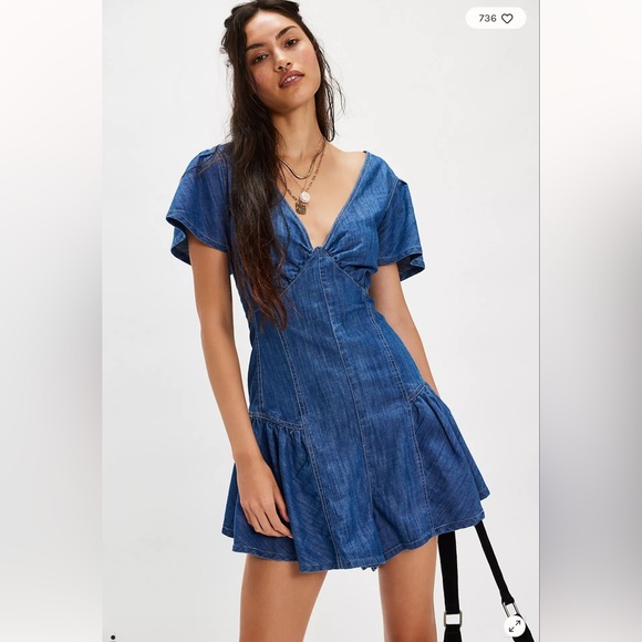 Free People Pants - We The Free People Mia Playsuit Denim Drop Waist Seamed Bust Romper L